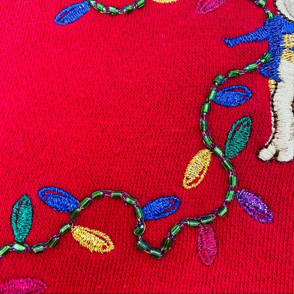 Karen Scott Vntg Christmas Sports Top Cardigan M Red Embroidered Reindeer - Picture 11 of 14